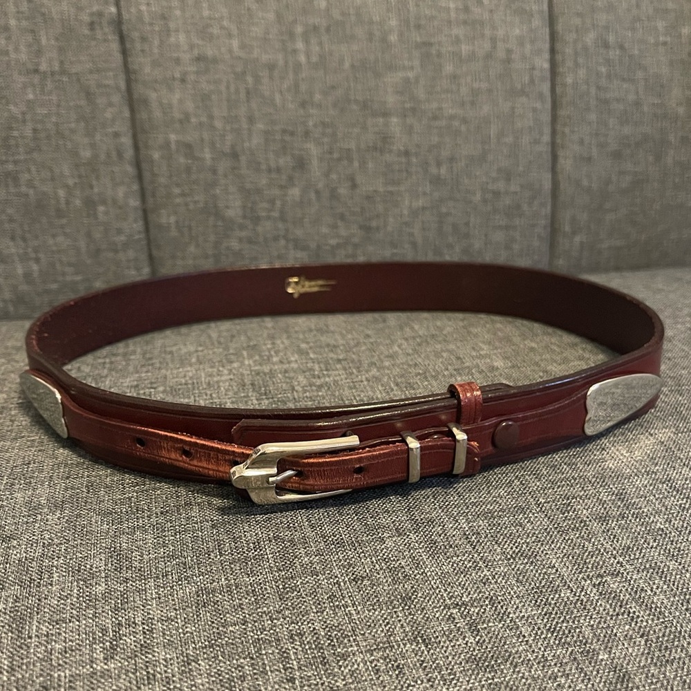 Brown James Jones Leather Belt, Silver Buckle and Arrowheads Vintage Size 28